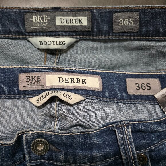 BKE Derek Jeans Mens 36S Bootcut /Straight  MedWash Grunge Blue Denim 2 of - Picture 8 of 8